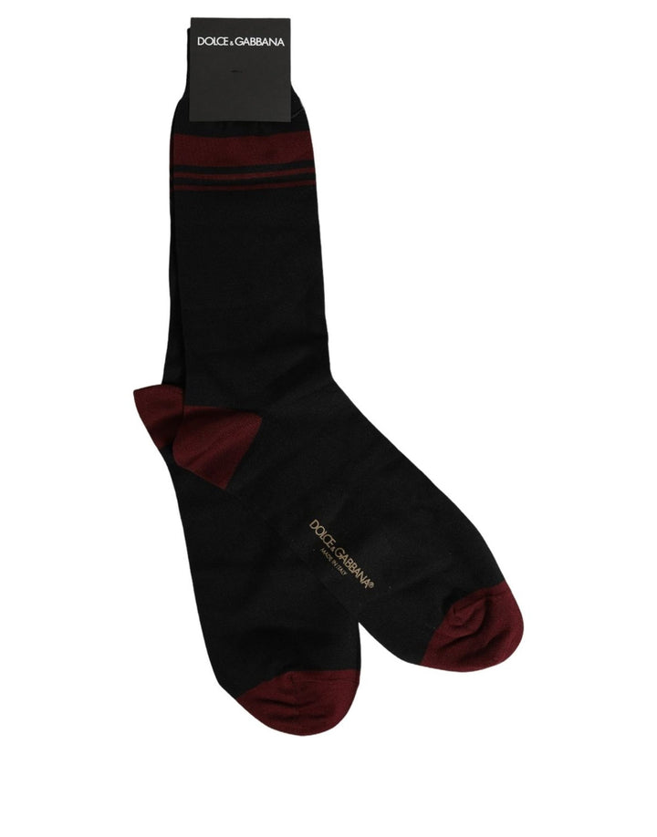 Dolce &amp; Gabbana Men Burgundy Black Logo Mid Calf Accessory Socks