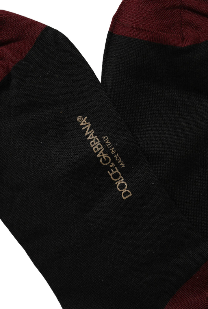 Dolce &amp; Gabbana Men Burgundy Black Logo Mid Calf Accessory Socks