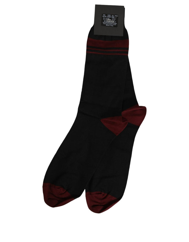 Dolce &amp; Gabbana Men Burgundy Black Logo Mid Calf Accessory Socks