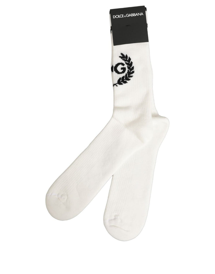 Dolce &amp; Gabbana White Cotton DG Logo Mid Calf Accessory Socks