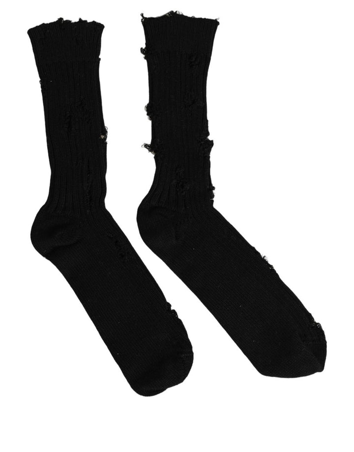 Dolce &amp; Gabbana Black Cotton Distressed Mid Calf Accessory Socks