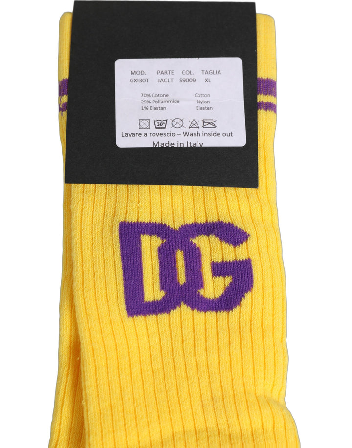 Dolce &amp; Gabbana Men Yellow DG Logo Over Calf Accessory Socks