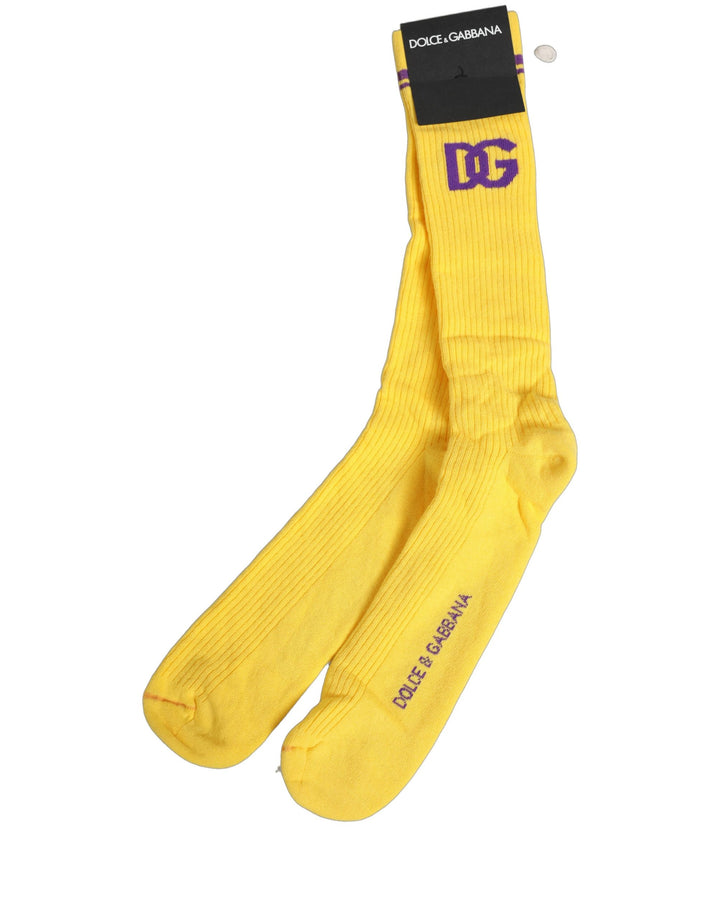 Dolce &amp; Gabbana Men Yellow DG Logo Over Calf Accessory Socks