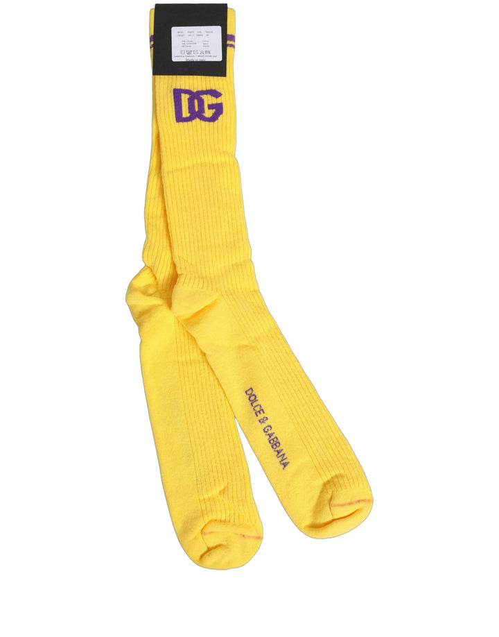 Dolce &amp; Gabbana Men Yellow DG Logo Over Calf Accessory Socks