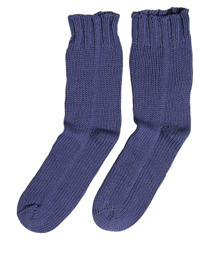 Dolce &amp; Gabbana Men Navy Blue Cotton Ribbed Mid Calf Accessory Socks