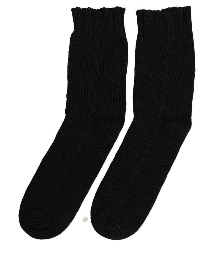 Dolce &amp; Gabbana Men Dark Blue Cotton Ribbed Mid Calf Accessory Socks