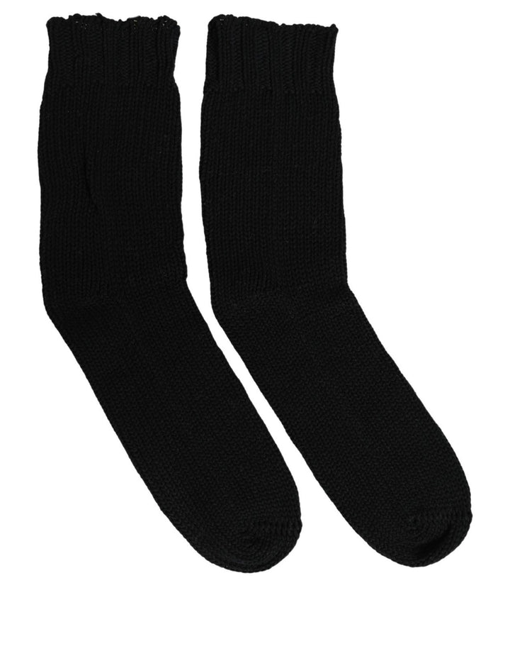 Dolce &amp; Gabbana Men Dark Blue Cotton Ribbed Mid Calf Accessory Socks