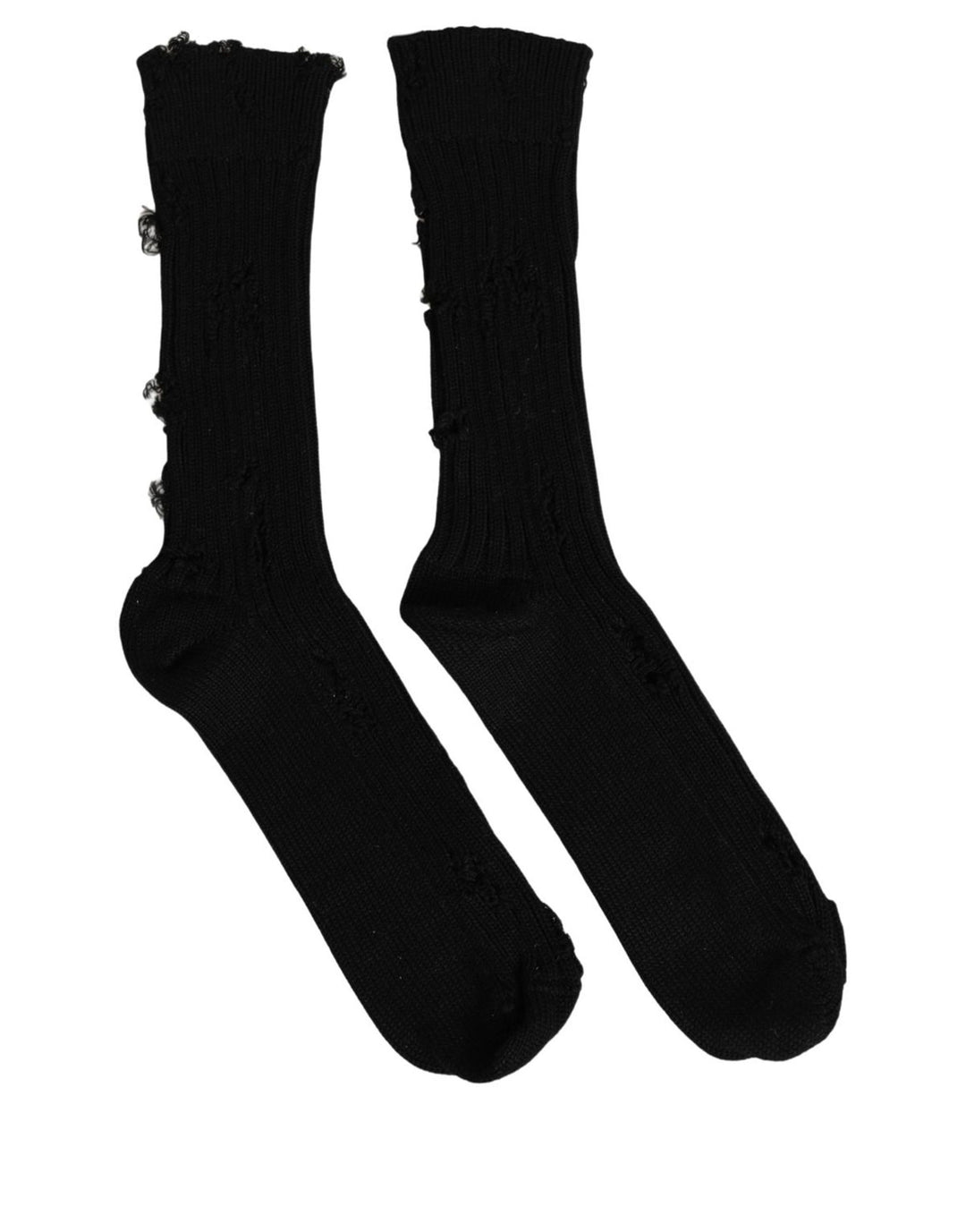 Dolce &amp; Gabbana Black Cotton Distressed Mid Calf Accessory Socks