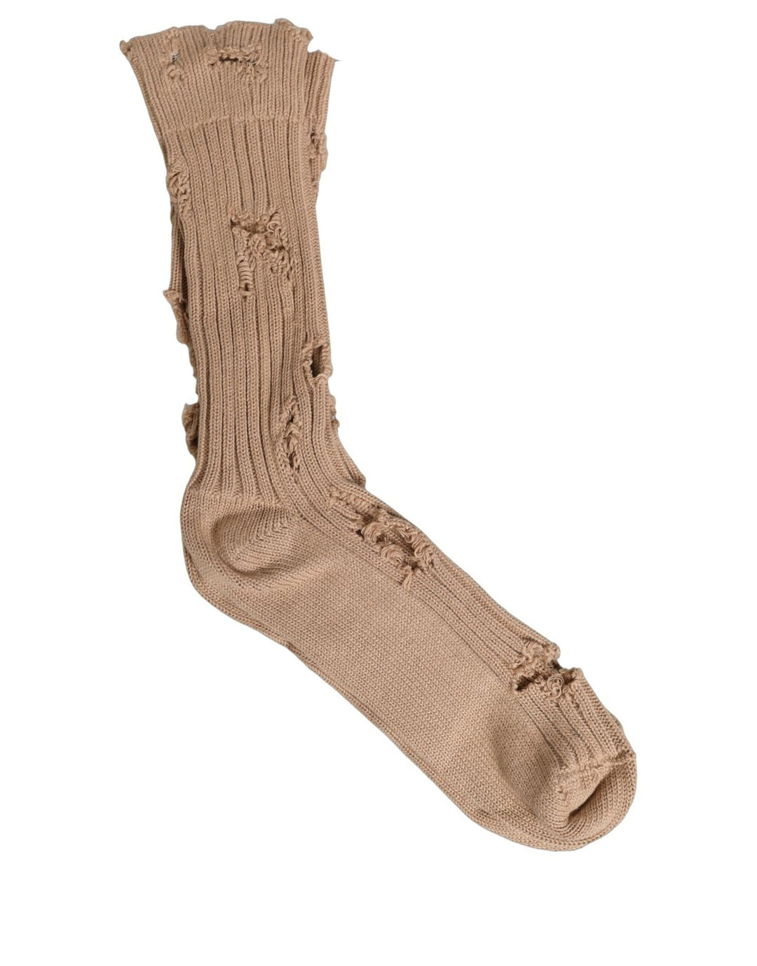 Dolce &amp; Gabbana Beige Cotton Distressed Mid Calf Accessory Socks