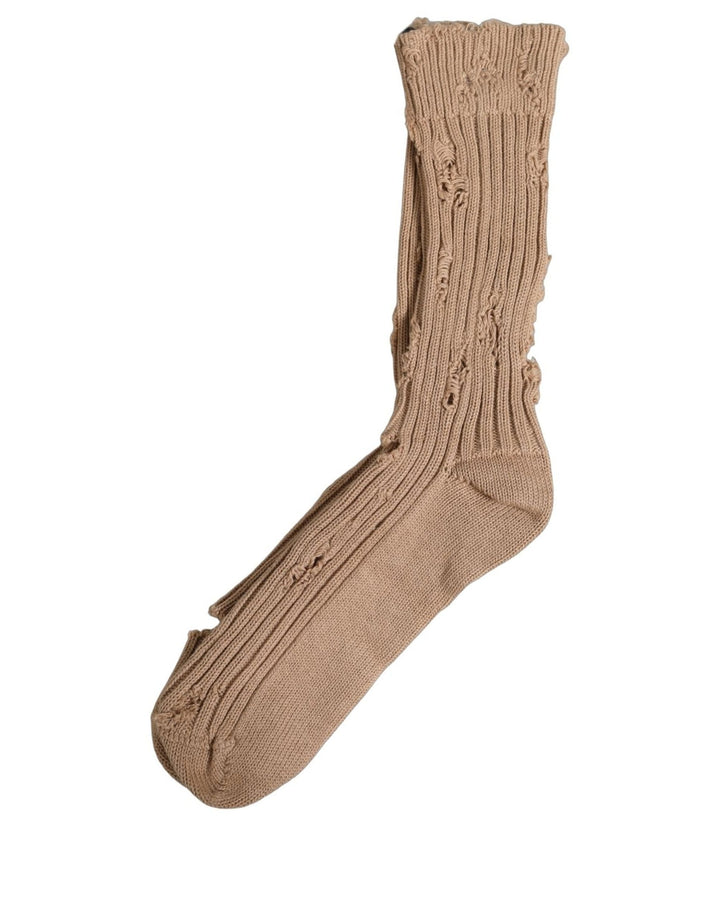 Dolce &amp; Gabbana Beige Cotton Distressed Mid Calf Accessory Socks