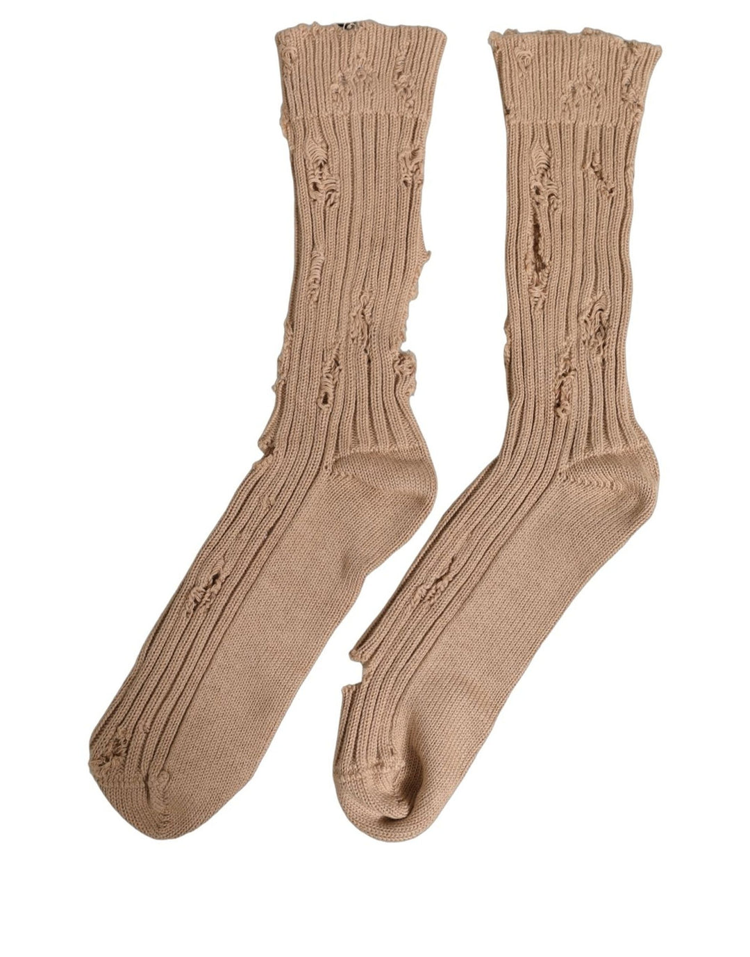Dolce &amp; Gabbana Beige Cotton Distressed Mid Calf Accessory Socks