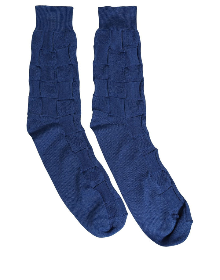 Dolce &amp; Gabbana Royal Blue Checkered Silk Mid Calf Accessory Socks