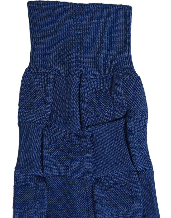 Dolce &amp; Gabbana Royal Blue Checkered Silk Mid Calf Accessory Socks