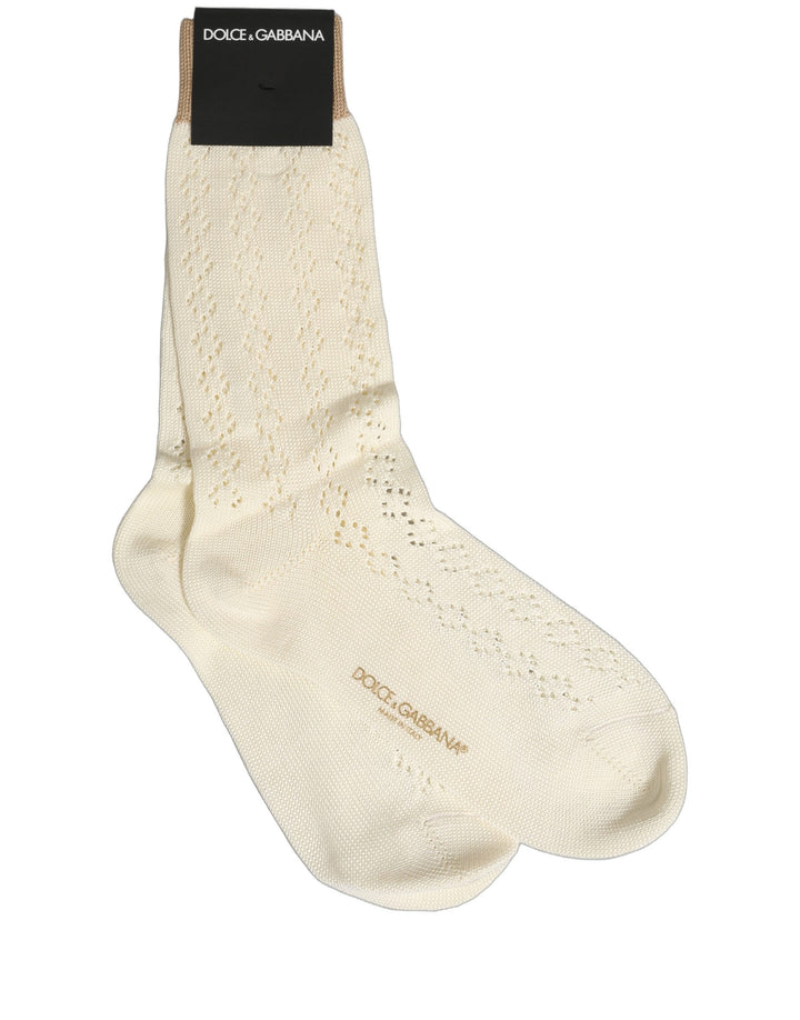 Dolce &amp; Gabbana Off White Cotton Knit Mid Calf Accessory Socks