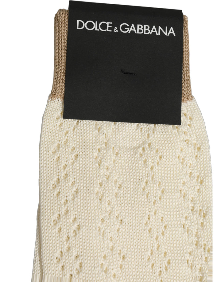 Dolce &amp; Gabbana Off White Cotton Knit Mid Calf Accessory Socks
