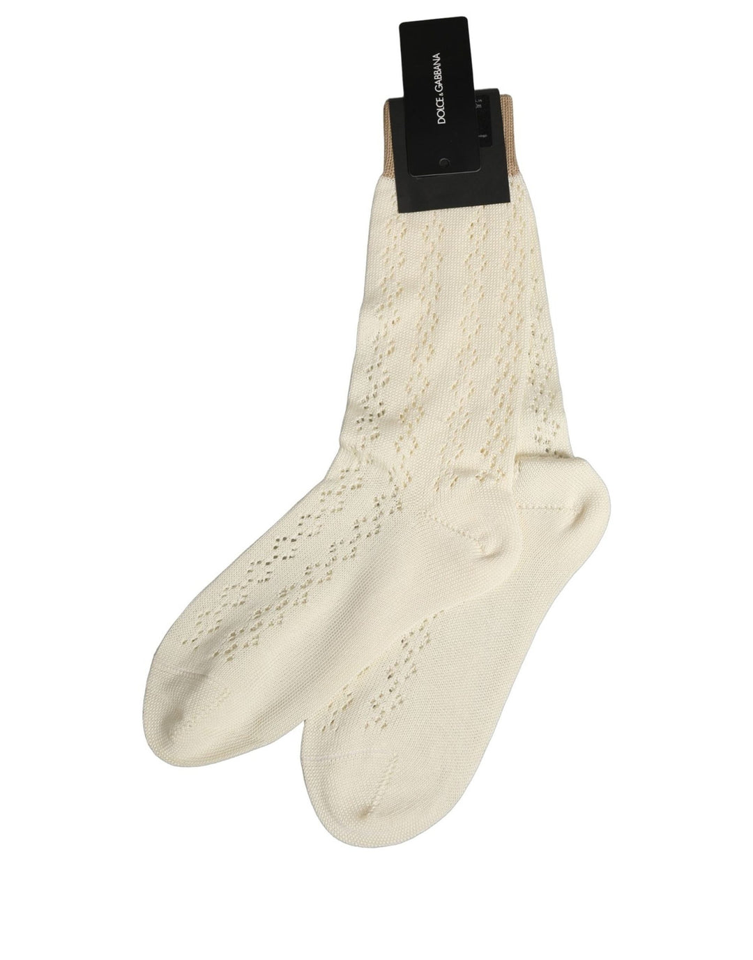 Dolce &amp; Gabbana Off White Cotton Knit Mid Calf Accessory Socks