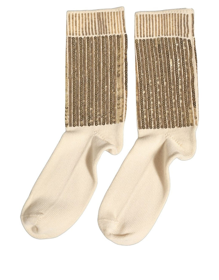 Dolce &amp; Gabbana Off White Sequin Cotton Mid Calf Accessory Socks