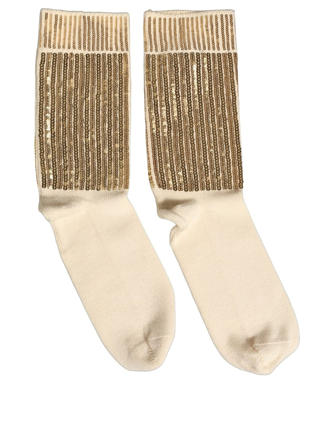 Dolce &amp; Gabbana Off White Sequin Cotton Mid Calf Accessory Socks