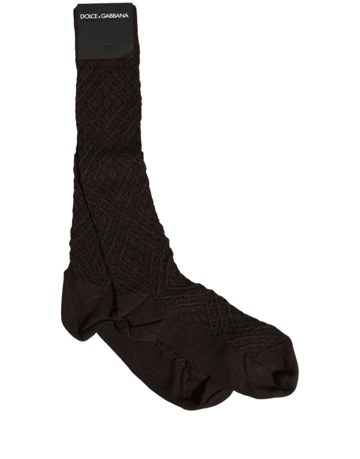 Dolce &amp; Gabbana Dark Brown Cotton Knit Knee High Accessory One Size Socks