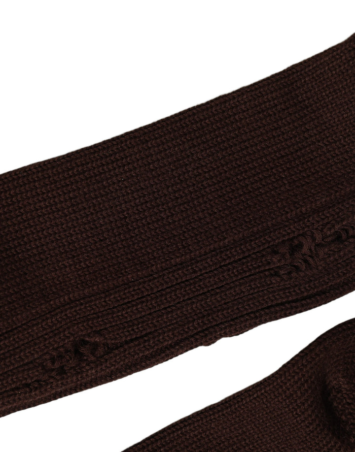 Dolce &amp; Gabbana Dark Brown Cotton Distressed Mid Calf Accessory Socks