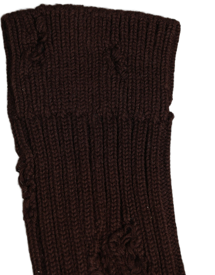 Dolce &amp; Gabbana Dark Brown Cotton Distressed Mid Calf Accessory Socks