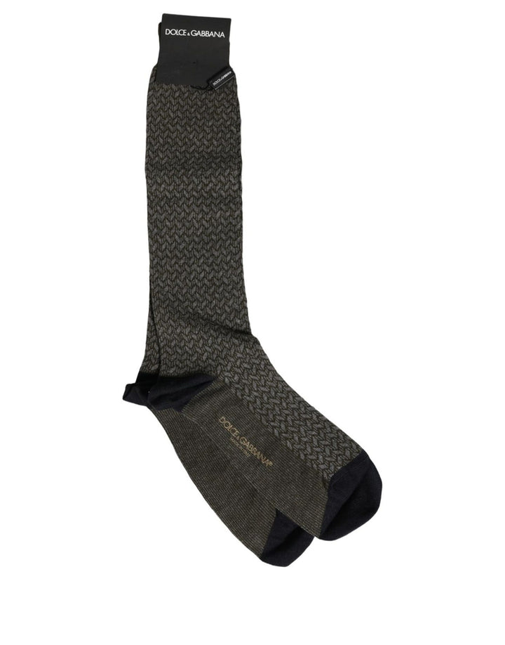 Dolce &amp; Gabbana Dark Gray Cotton Knit Knee High Accessory Socks