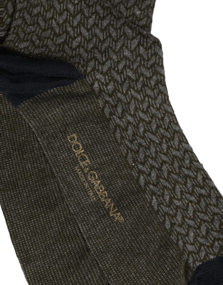 Dolce &amp; Gabbana Dark Gray Cotton Knit Knee High Accessory Socks