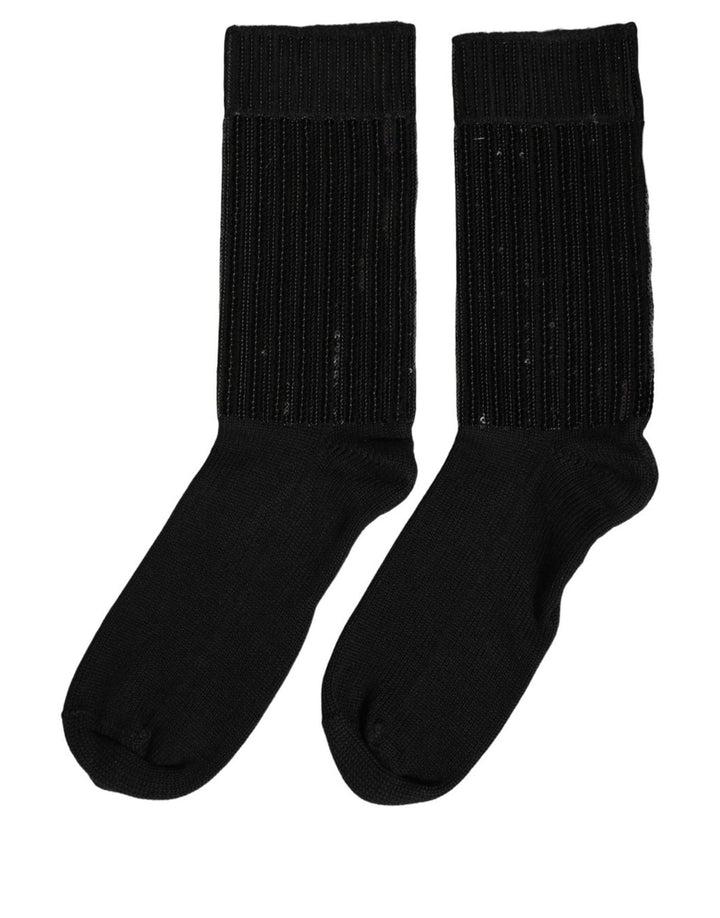 Dolce &amp; Gabbana Black Sequin Cotton Knit Mid Calf Accessory Socks