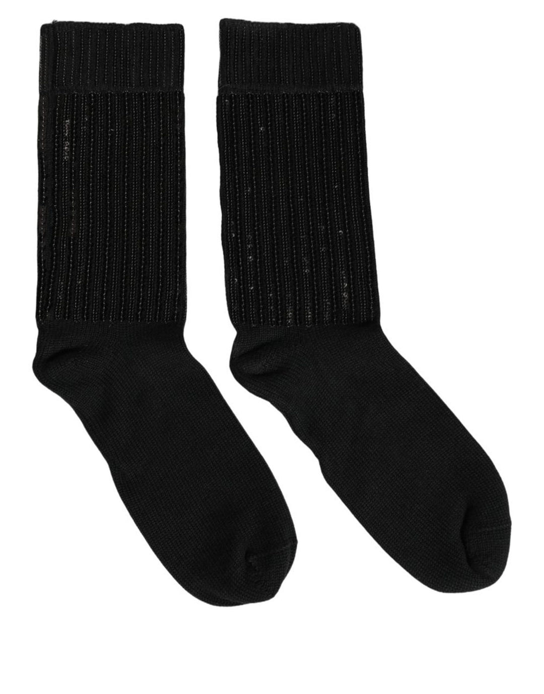 Dolce &amp; Gabbana Black Sequin Cotton Knit Mid Calf Accessory Socks