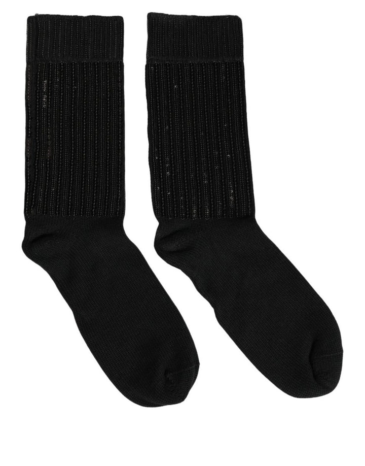 Dolce &amp; Gabbana Black Sequin Cotton Knit Mid Calf Accessory Socks