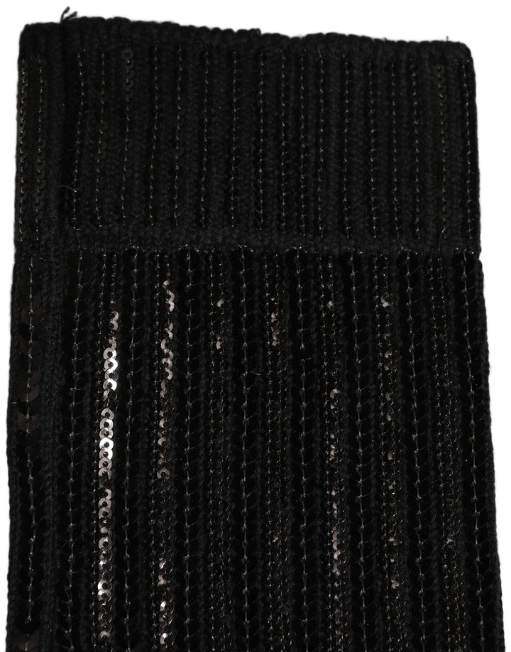 Dolce &amp; Gabbana Black Sequin Cotton Knit Mid Calf Accessory Socks