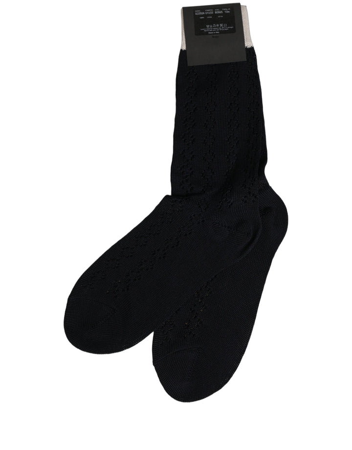 Dolce &amp; Gabbana Dark Blue Cotton Knit Mid Calf Accessory Socks