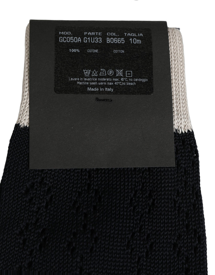 Dolce &amp; Gabbana Dark Blue Cotton Knit Mid Calf Accessory Socks