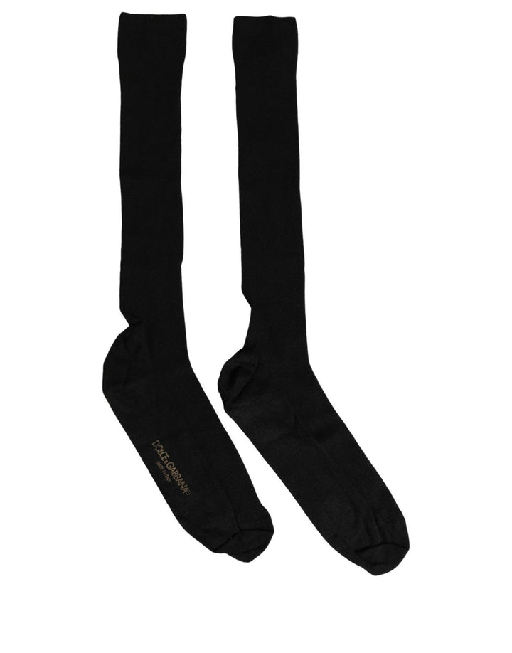 Dolce &amp; Gabbana Men Black Viscose Logo Knee High Accessory Socks