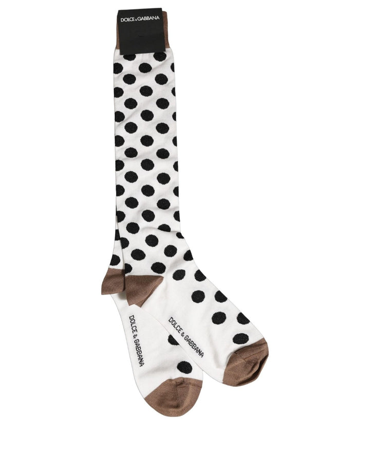 Dolce &amp; Gabbana White Polka Dot Over The Calf Accessory Socks