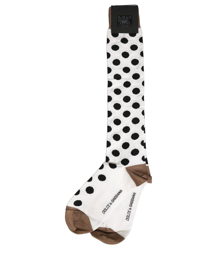 Dolce &amp; Gabbana White Polka Dot Over The Calf Accessory Socks
