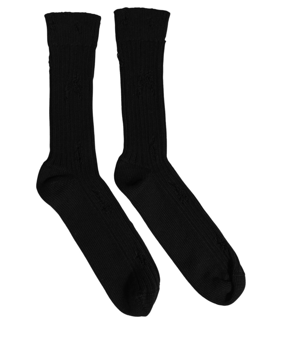 Dolce &amp; Gabbana Men Black Cotton Distressed Mid Calf Accessory Socks