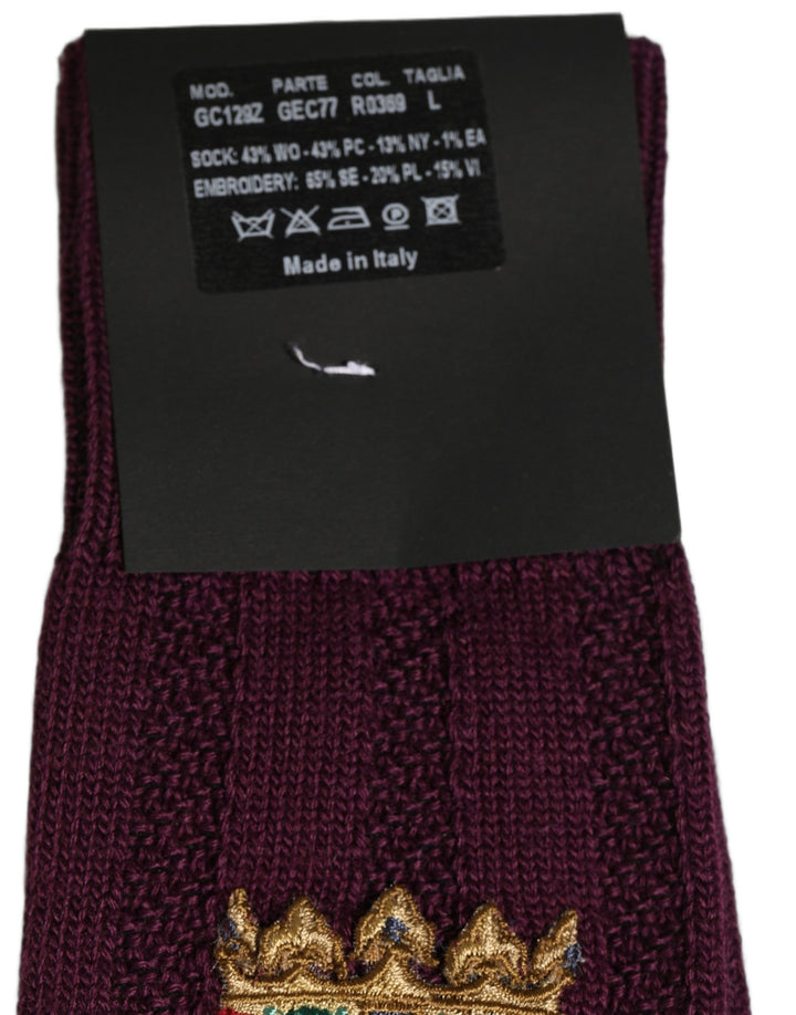 Dolce &amp; Gabbana Burgundy Wool Crest Logo Knee High Accessory Socks