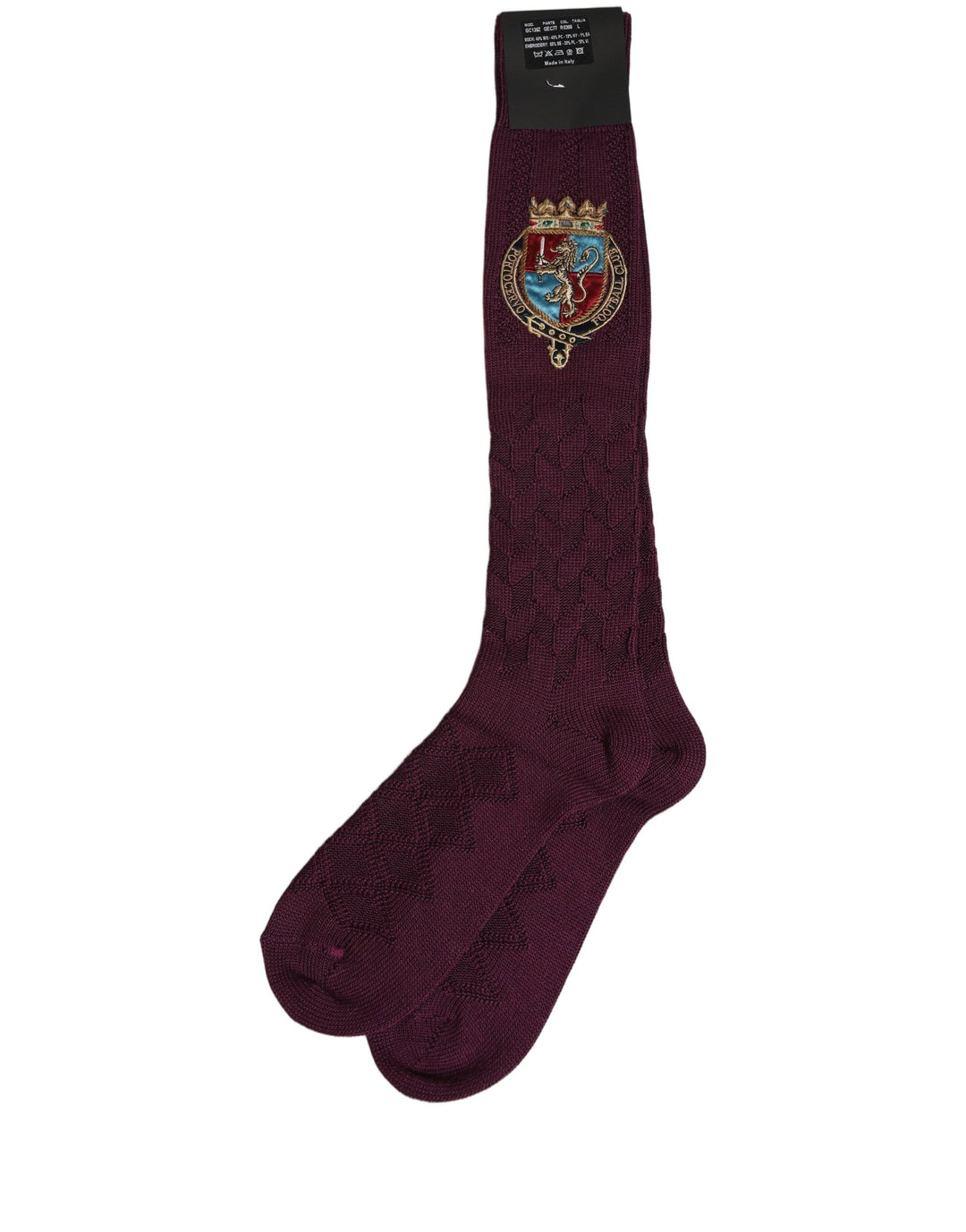 Dolce &amp; Gabbana Burgundy Wool Crest Logo Knee High Accessory Socks