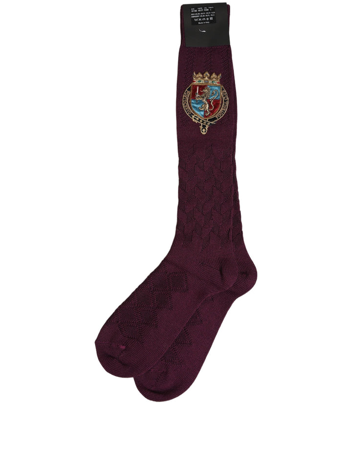 Dolce &amp; Gabbana Burgundy Wool Crest Logo Knee High Accessory Socks