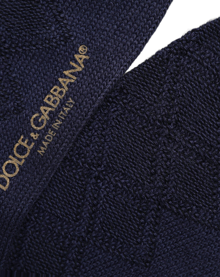 Dolce &amp; Gabbana Navy Blue Wool Crest Logo Knee High Accessory Socks