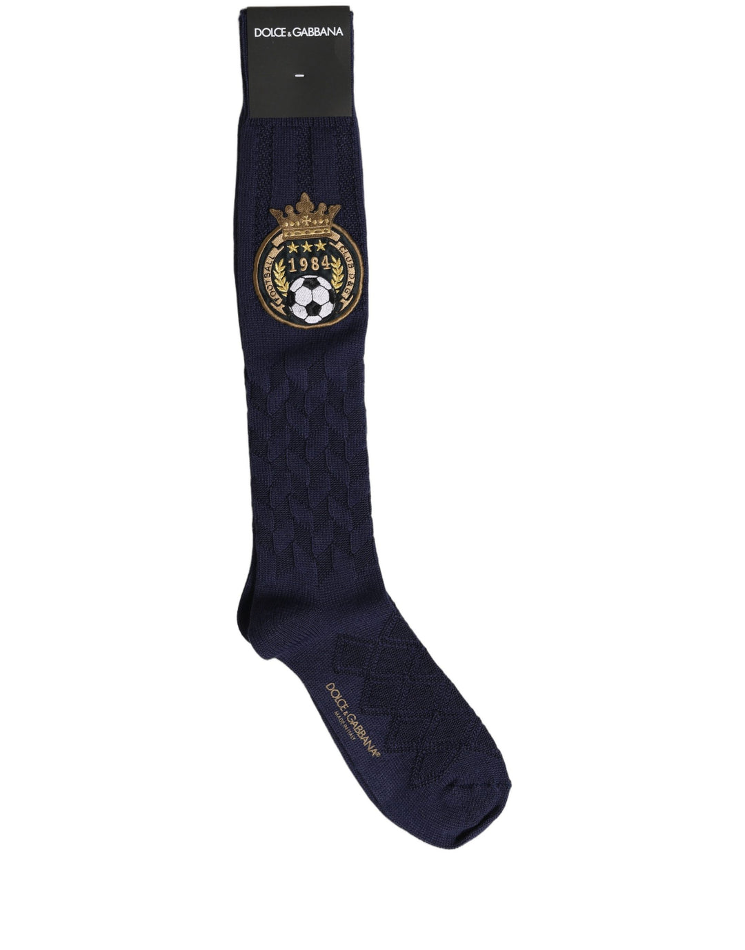 Dolce &amp; Gabbana Navy Blue Wool Crest Logo Knee High Accessory Socks