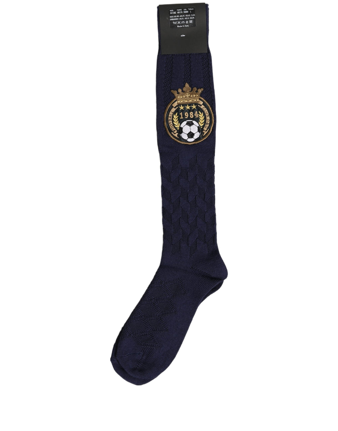 Dolce &amp; Gabbana Navy Blue Wool Crest Logo Knee High Accessory Socks