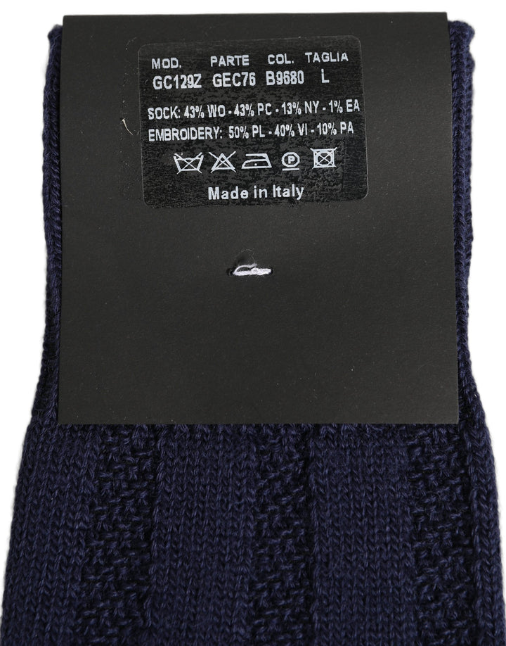 Dolce &amp; Gabbana Navy Blue Wool Crest Logo Knee High Accessory Socks
