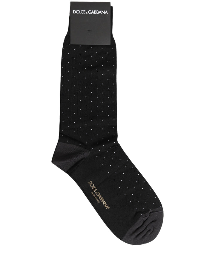 Dolce &amp; Gabbana Men Black Cotton Polka Dot Mid Calf Accessory Socks