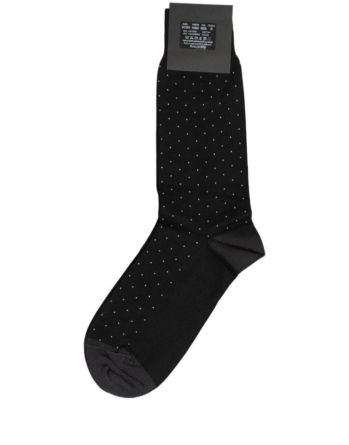 Dolce &amp; Gabbana Men Black Cotton Polka Dot Mid Calf Accessory Socks