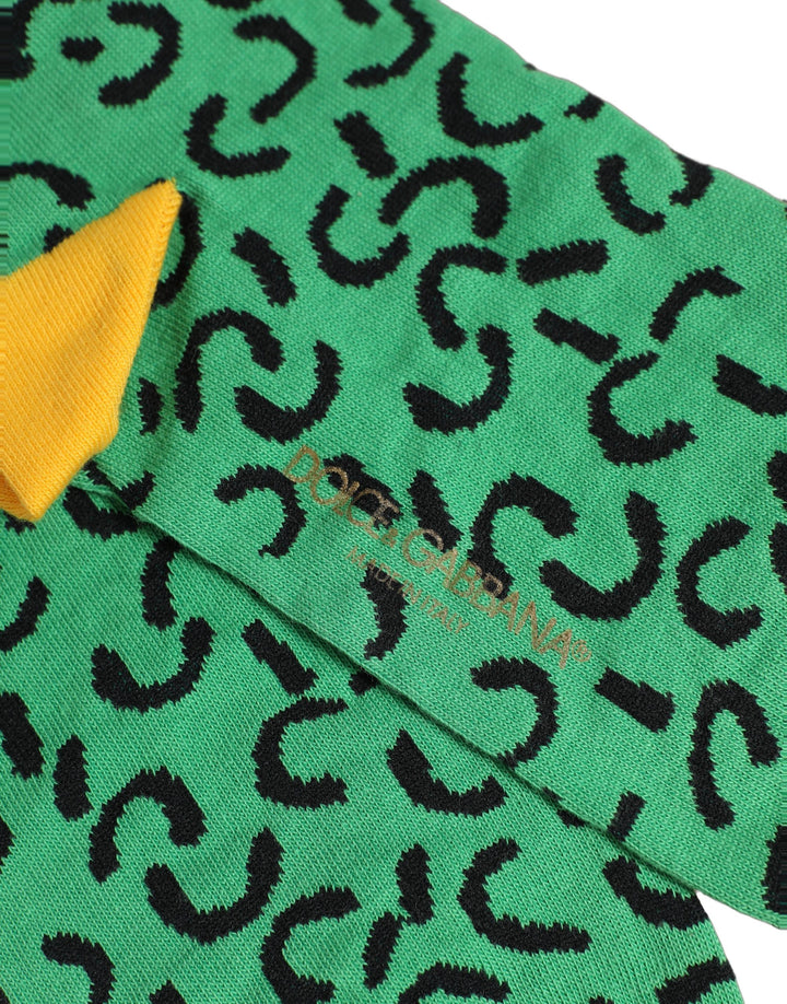 Dolce &amp; Gabbana Men Green Cotton Abstract Mid Calf Accessory Socks