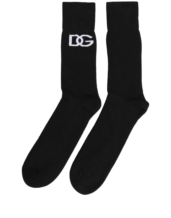 Dolce &amp; Gabbana Men Black Cotton DG Logo Mid Calf Accessory Socks
