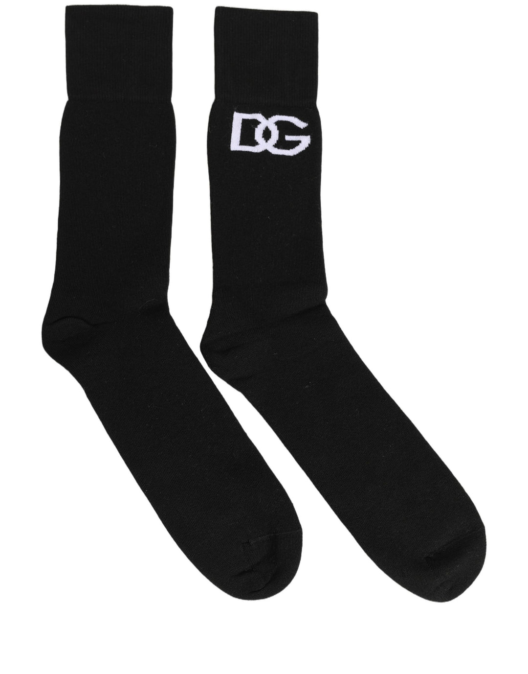 Dolce &amp; Gabbana Men Black Cotton DG Logo Mid Calf Accessory Socks