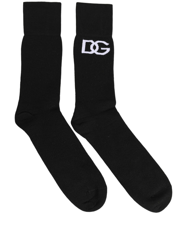 Dolce &amp; Gabbana Men Black Cotton DG Logo Mid Calf Accessory Socks
